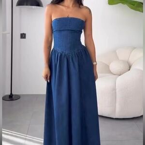 NWT Zara Blue Strapless Denim Dress